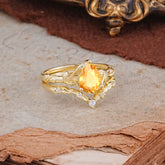 Delicate Twisted Vine Wrapped Prong Pear Cut Citrine Stackable Rings